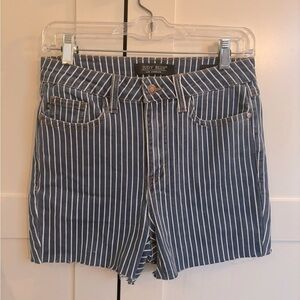 Judy Blue Shorts Womens 5/27 Striped Blue Denim Frayed Raw Hem High Rise